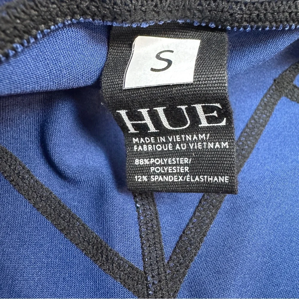HUE Active Cropped Flare Leggings Womens S Small Prussian Blue Black NWOT